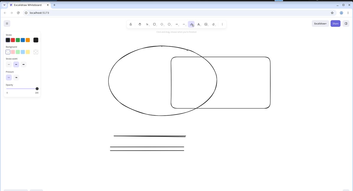 Keyframe from lane sketch-shapes: the Excalidraw canvas on the sandbox desktop with an ellipse, a rectangle, stray line strokes, and the freehand tool panel open — the lane gave up here